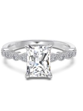 Classic Emerald-Cut Clear Stone Engagement Ring in Sterling Silver. New. Size 7.